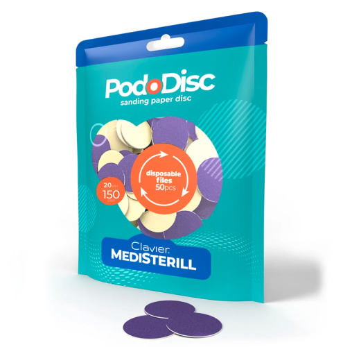 Nakładki Ścierne, Clavier, Medisterill, Tarcze wymienne PodoDisc do Pedicure gradacja 20mm, 150 grit, 50szt.webp