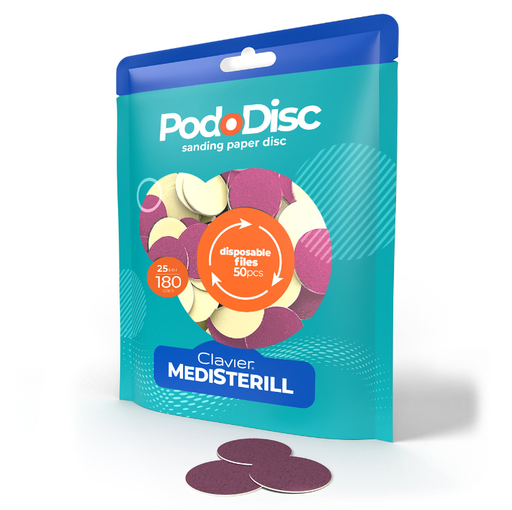 Nakładki ścierne do pedicure, Clavier, Medisterill, Tarcze wymienne PodoDisc, 25mm, 180 grit, 50szt, różowea.webp