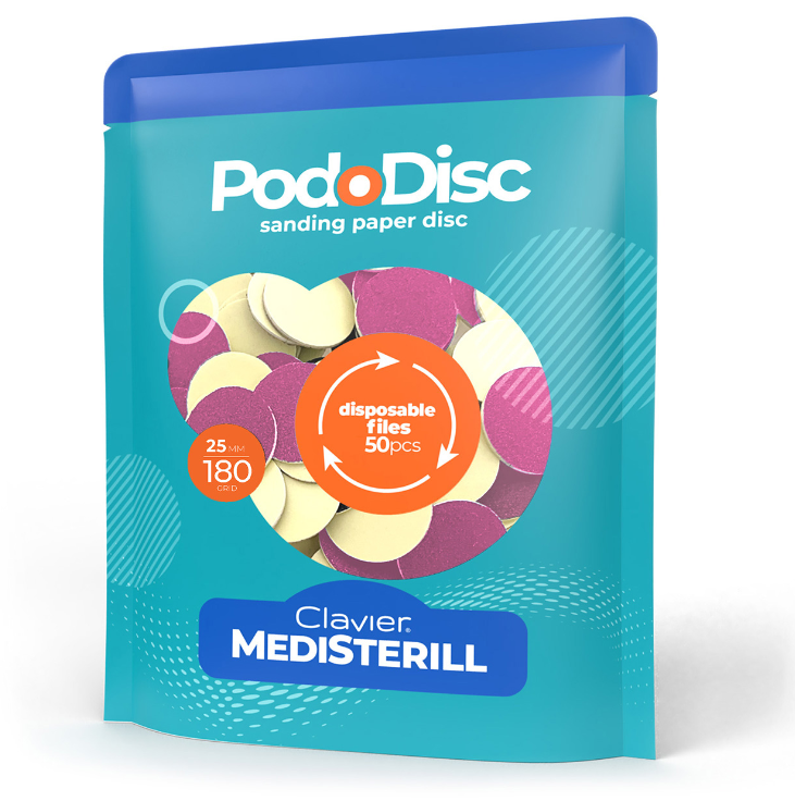 Nakładki ścierne do pedicure, Clavier, Medisterill, Tarcze wymienne PodoDisc, 25mm, 180 grit, 50szt, różowe.webp