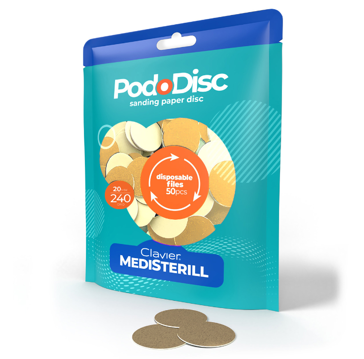 Nakładki ścierne do pedicure Clavier, Medisterill, Tarcze wymienne PodoDisc, 20mm, 240 grit, 50szt, żółte.webp